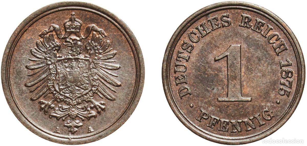 Monedas antiguas de Europa: Germany German states 1875 A 1 Pfennig - Wilhelm I (type 1 - large shield) Copper (95% copper, 4% t