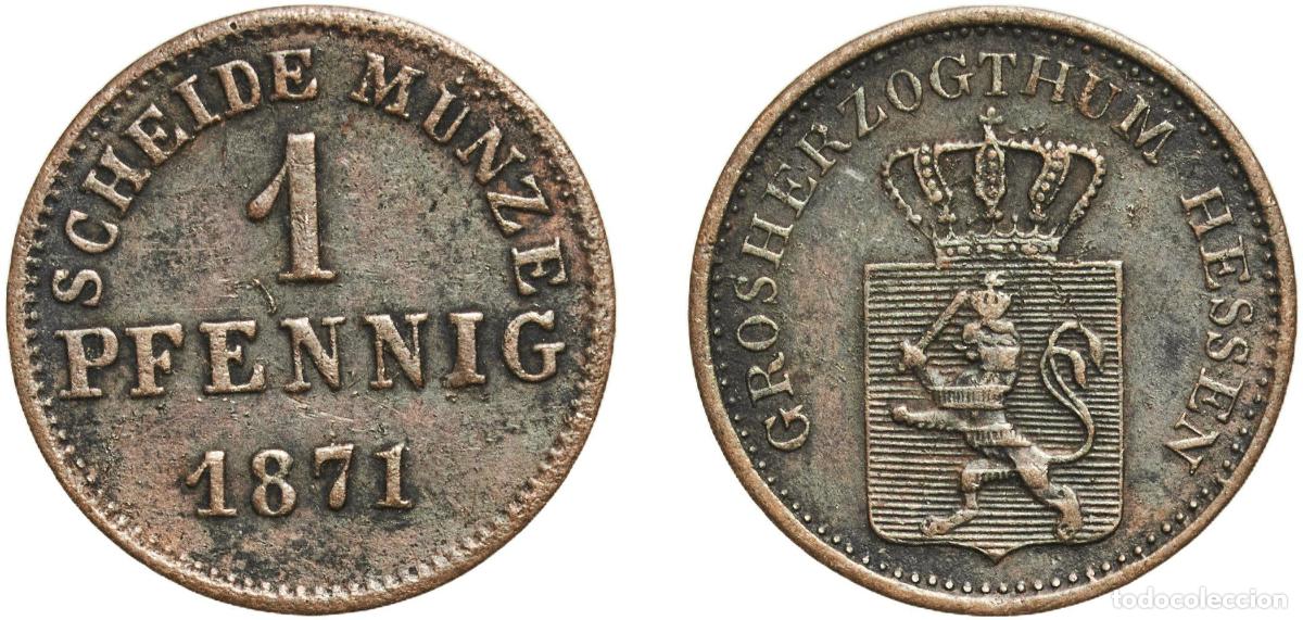 Monedas antiguas de Europa: Germany Grand Duchy of Hesse-Darmstadt German states 1871 1 Pfennig - Louis III Copper Darmstadt Mi