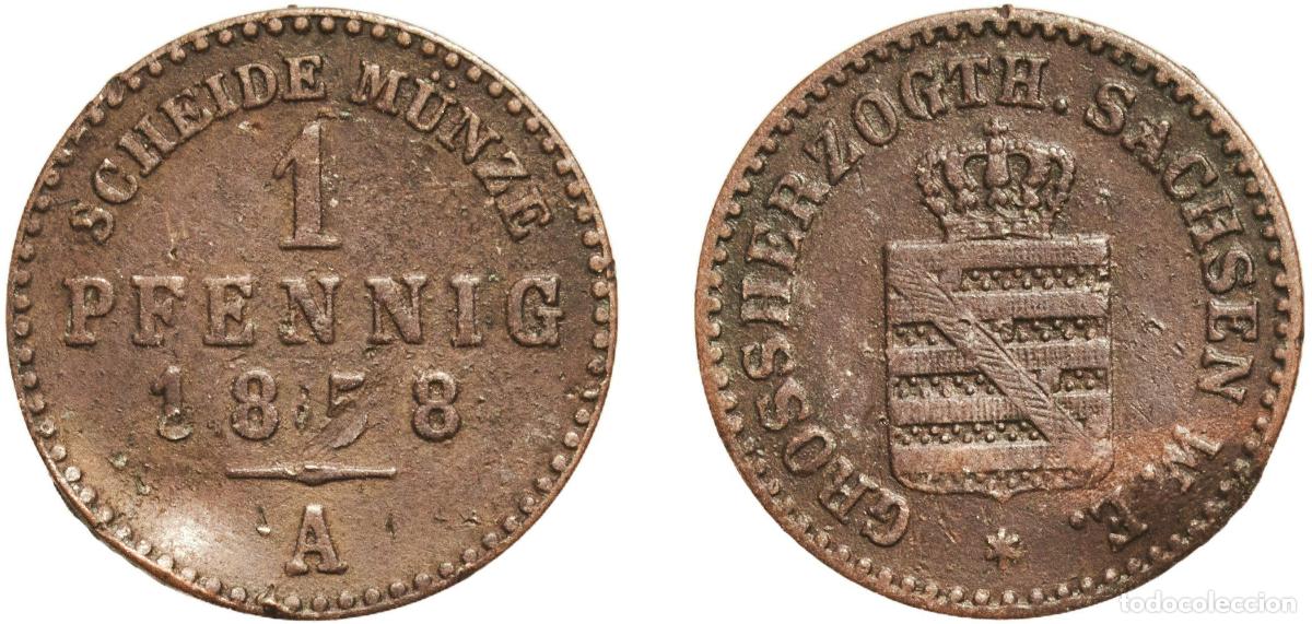 Monedas antiguas de Europa: Germany Grand Duchy of Saxe-Weimar-Eisenach German states 1858 A 1 Pfennig - Charles Alexander Copp