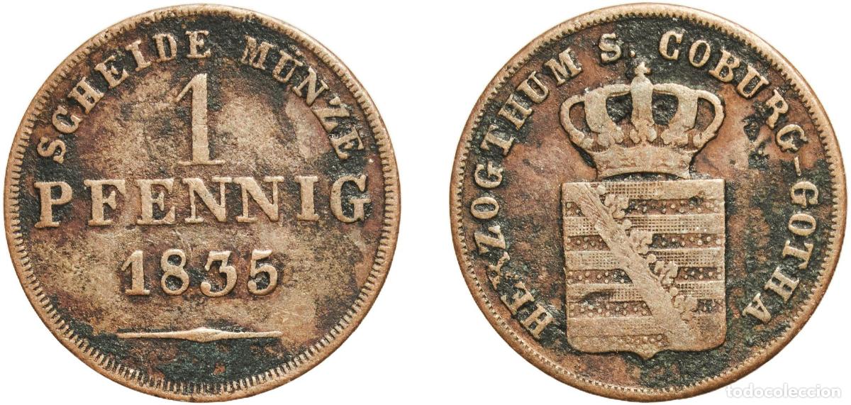 Monedas antiguas de Europa: Germany Duchy of Saxe-Coburg and Gotha German states 1835 1 Pfennig - Ernest I Copper Gotha 1.84g V