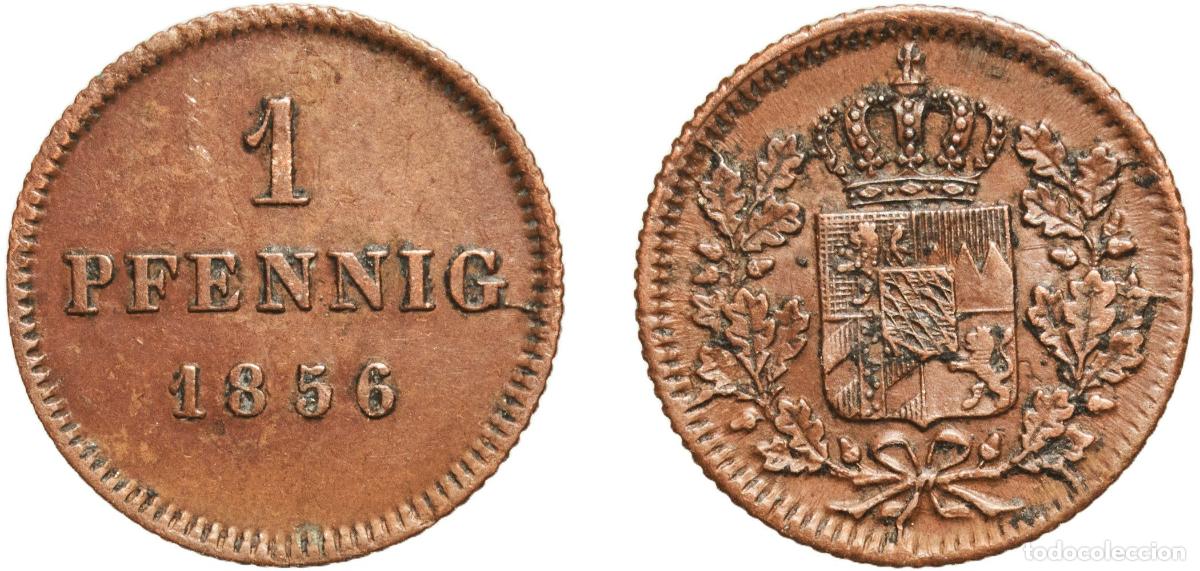 Monedas antiguas de Europa: Germany Kingdom of Bavaria German states 1856 1 Pfennig - Ludwig I / Maximillian II Copper Munich M