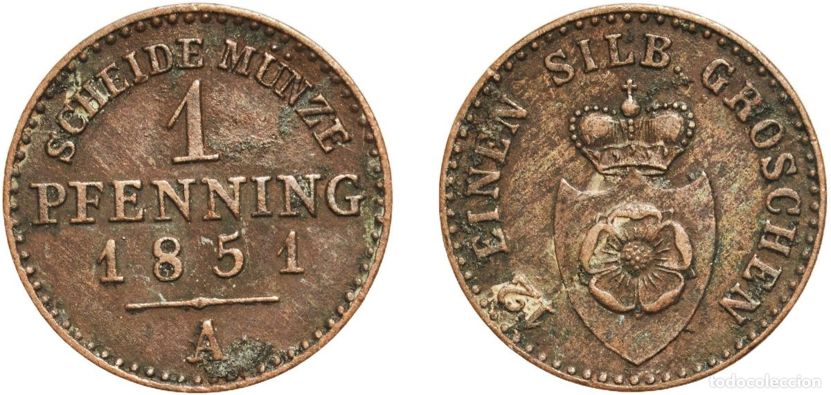 Monedas antiguas de Europa: Germany Principality of Lippe German states 1851 A 1 Pfenning - Paul Friedrich Emil Leopold III Cop
