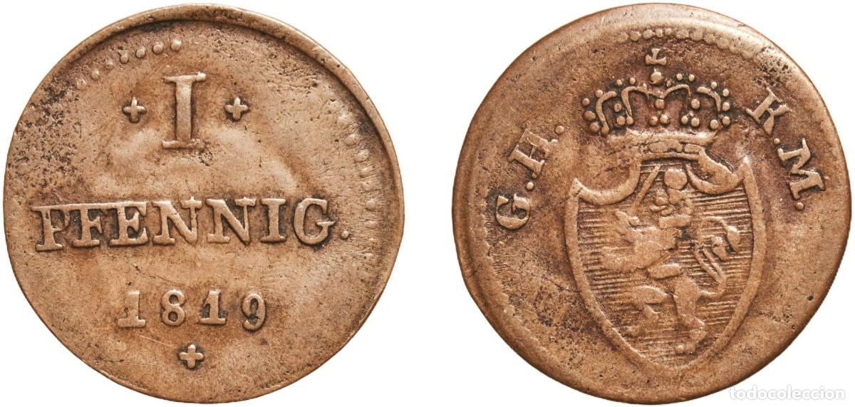 Monedas antiguas de Europa: Germany Grand Duchy of Hesse-Darmstadt German states 1819 1 Pfennig - Louis I Copper Darmstadt Mint