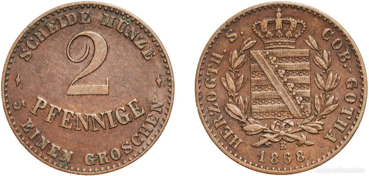 Monedas antiguas de Europa: Germany Duchy of Saxe-Coburg and Gotha German states 1868 2 Pfennige - Ernest II Copper Dresden Min
