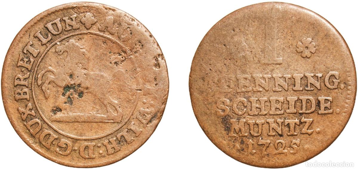 Monedas antiguas de Europa: Germany Principality of Brunswick-Wolfenb&uuml;ttel German states 1725 1 Pfenning - August William Coppe