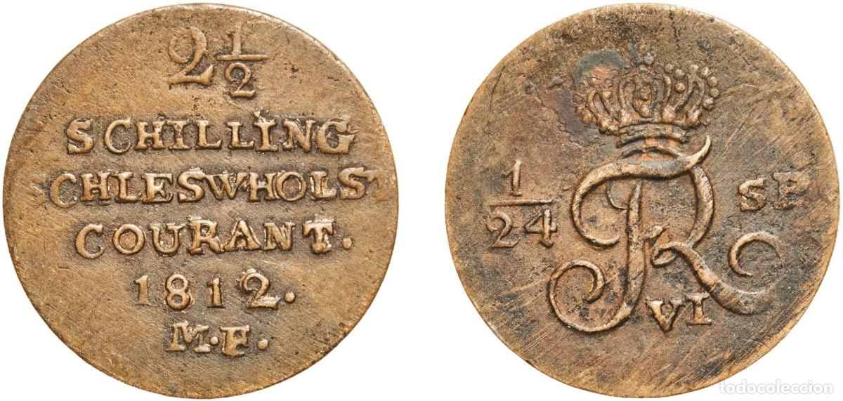 Monedas antiguas de Europa: Germany Danish duchies of Schleswig and Holstein German states 1812 2&frac12; Schilling Courant / 1&frasl;24 Spe