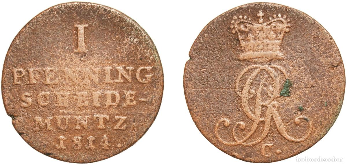 Monedas antiguas de Europa: Germany Kingdom of Hannover German states 1814 C 1 Pfenning - George III Copper Clausthal Mint 2.95