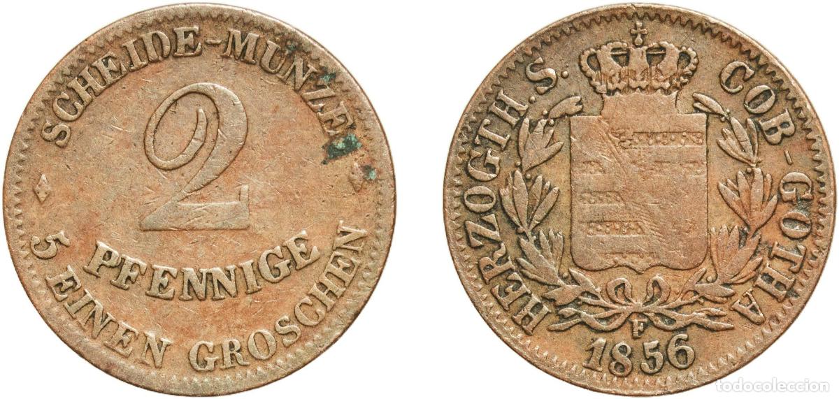 Monedas antiguas de Europa: Germany Duchy of Saxe-Coburg and Gotha German states 1856 2 Pfennige - Ernest II Copper Dresden Min