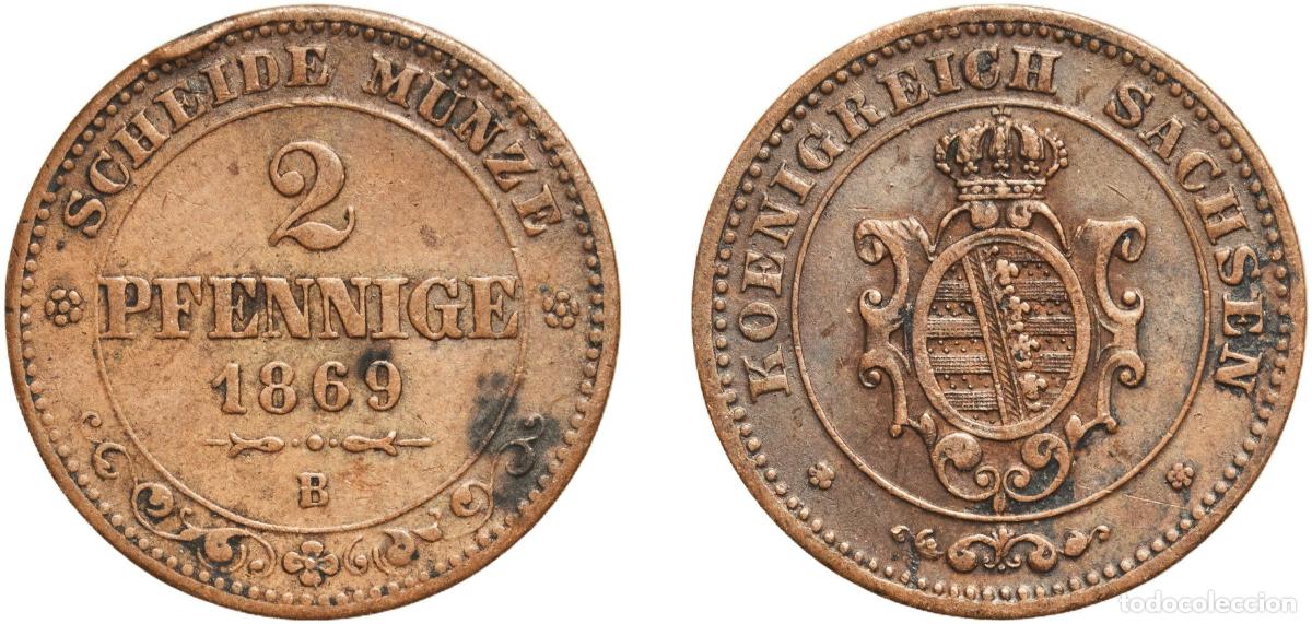 Monedas antiguas de Europa: Germany Kingdom of Saxony German states 1869 2 Pfennige - John Copper Dresden Mint (2220000) 2.92g