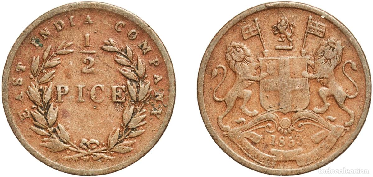 Monedas antiguas de Europa: India British East India Company 1853 &frac12; Pice - Victoria Copper Calcutta Mint (62408583) 2.94g VF K