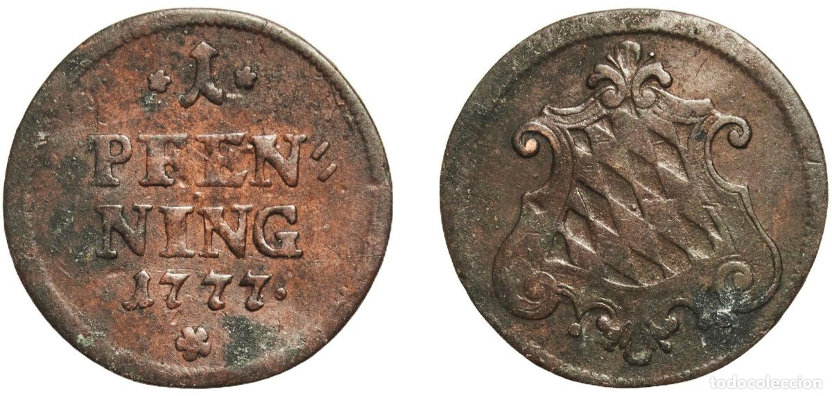 Monedas antiguas de Europa: Germany Electorate of Bavaria German states 1777 1 Pfenning - Maximilian III Joseph Copper Munich M