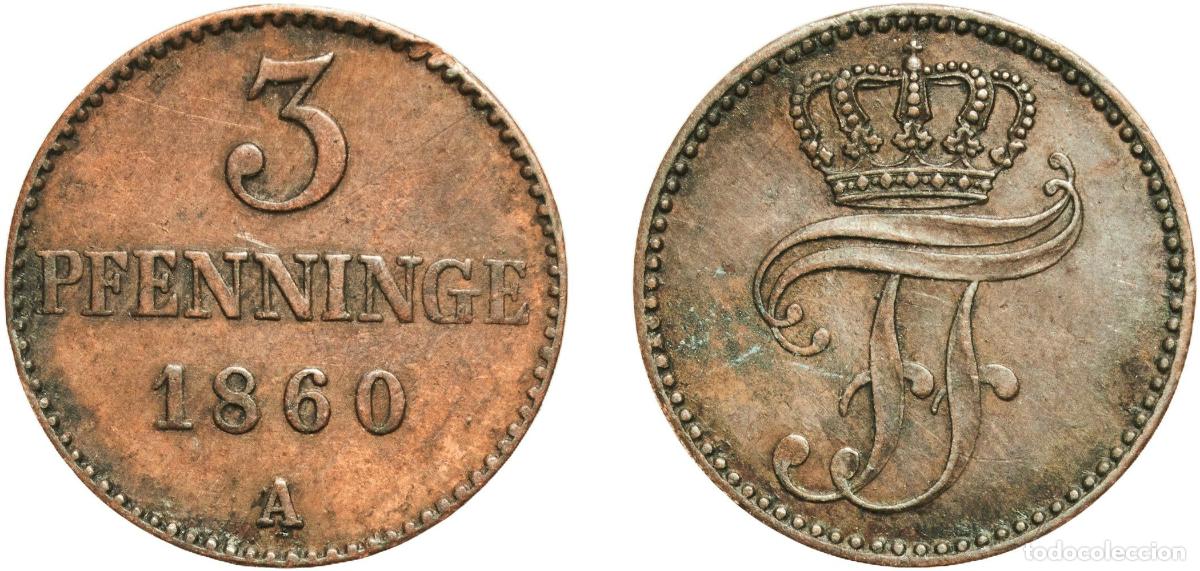 Monedas antiguas de Europa: Germany Grand duchy of Mecklenburg-Schwerin German states 1860 A 3 Pfennige - Frederick Francis II