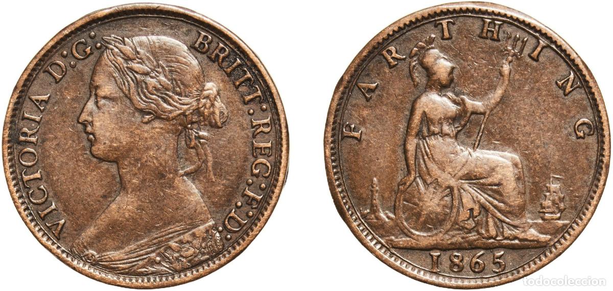 Monedas antiguas de Europa: Great Britain United Kingdom United Kingdom 1865 1 Farthing - Victoria (2nd portrait; 1st type) Bro