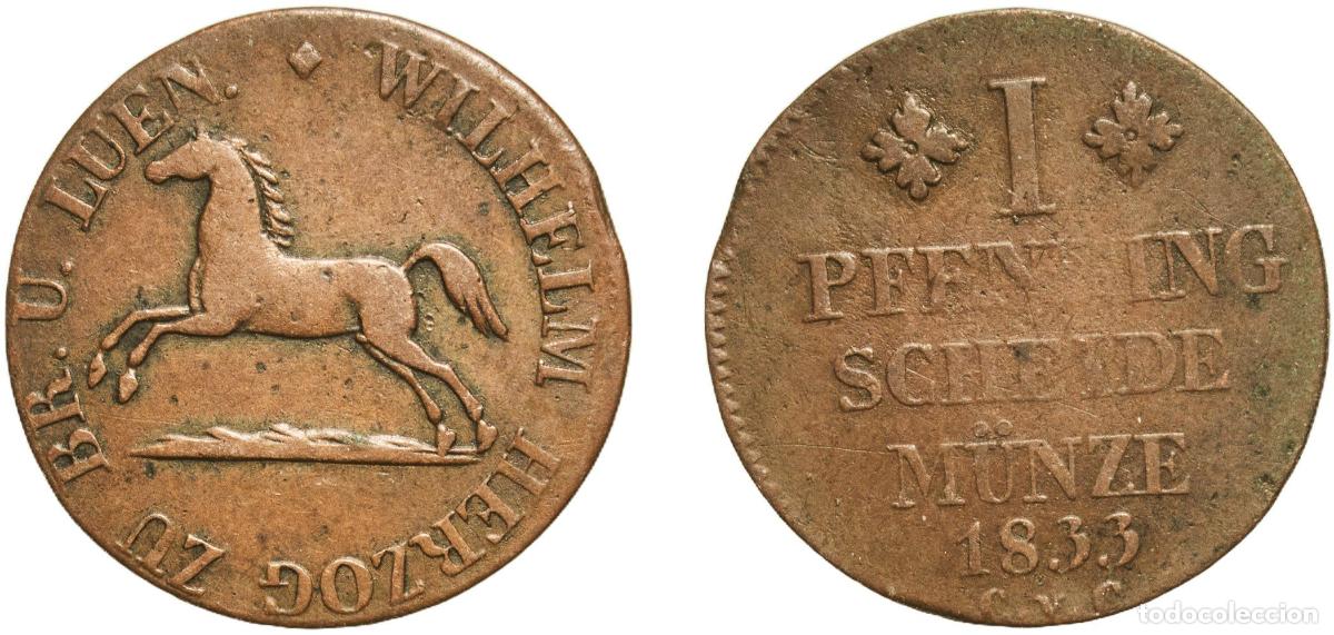 Monedas antiguas de Europa: Germany Duchy of Brunswick German states 1833 CvC 1 Pfenning - William Copper Brunswick / Braunschw