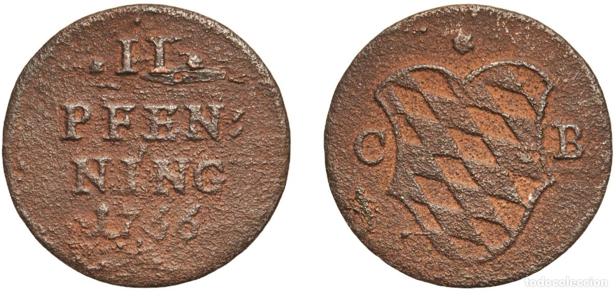 Monedas antiguas de Europa: Germany Electorate of Bavaria German states 1766 2 Pfennigs - Maximilian III Joseph Copper Munich M