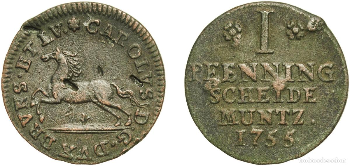 Monedas antiguas de Europa: Germany Principality of Brunswick-Wolfenb&uuml;ttel German states 1755 1 Pfenning - Charles I Copper Bru