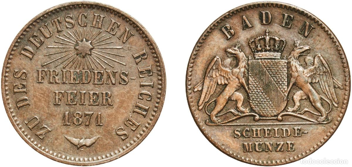 Monedas antiguas de Europa: Germany Grand Duchy of Baden German states 1871 1 Kreuzer - Frederick I (Victory over France) Coppe