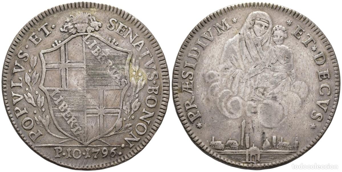 Monedas antiguas de Europa: SC-Republica Bolo&ntilde;esa. Scudo/10 Paoli, 1796 Bolo&ntilde;a. Plata 28,92 g. Escasa