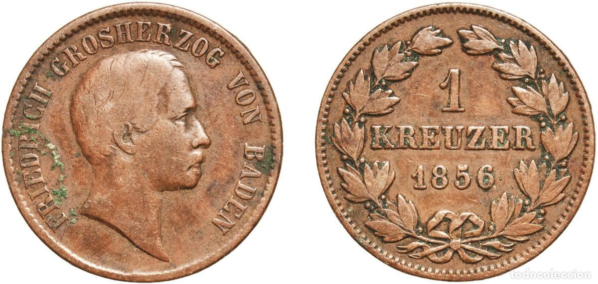 Monedas antiguas de Europa: Germany Grand Duchy of Baden German states 1856 1 Kreuzer - Frederick I Copper Staatliche M&uuml;nze Bad