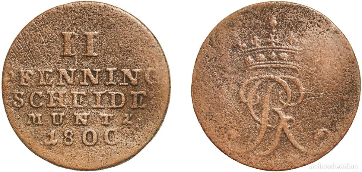Monedas antiguas de Europa: Germany Brunswick-L&uuml;neburg-Calenberg-Hannover German states 1800 PLM 2 Pfennigs - George III Copper