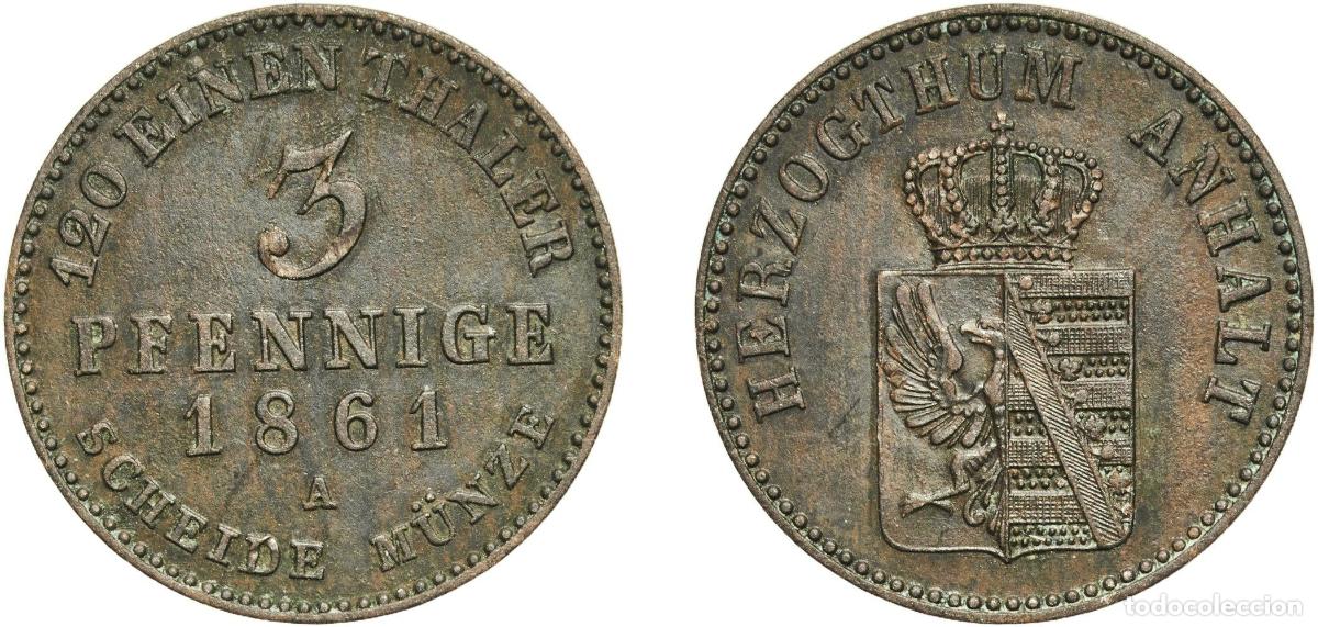 Monedas antiguas de Europa: Germany Duchy of Anhalt-Bernburg German states 1861 A 3 Pfennige - Alexander Charles and Leopold F