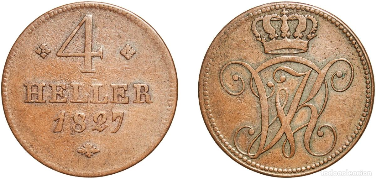 Monedas antiguas de Europa: Germany Electorate of Hesse-Cassel German states 1827 4 Heller - William II Copper Kassel Mint 6.73