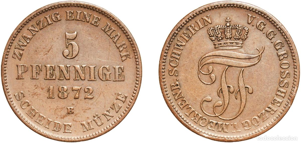 Monedas antiguas de Europa: Germany Grand duchy of Mecklenburg-Schwerin German states 1872 5 Pfennige - Frederick Francis II Co