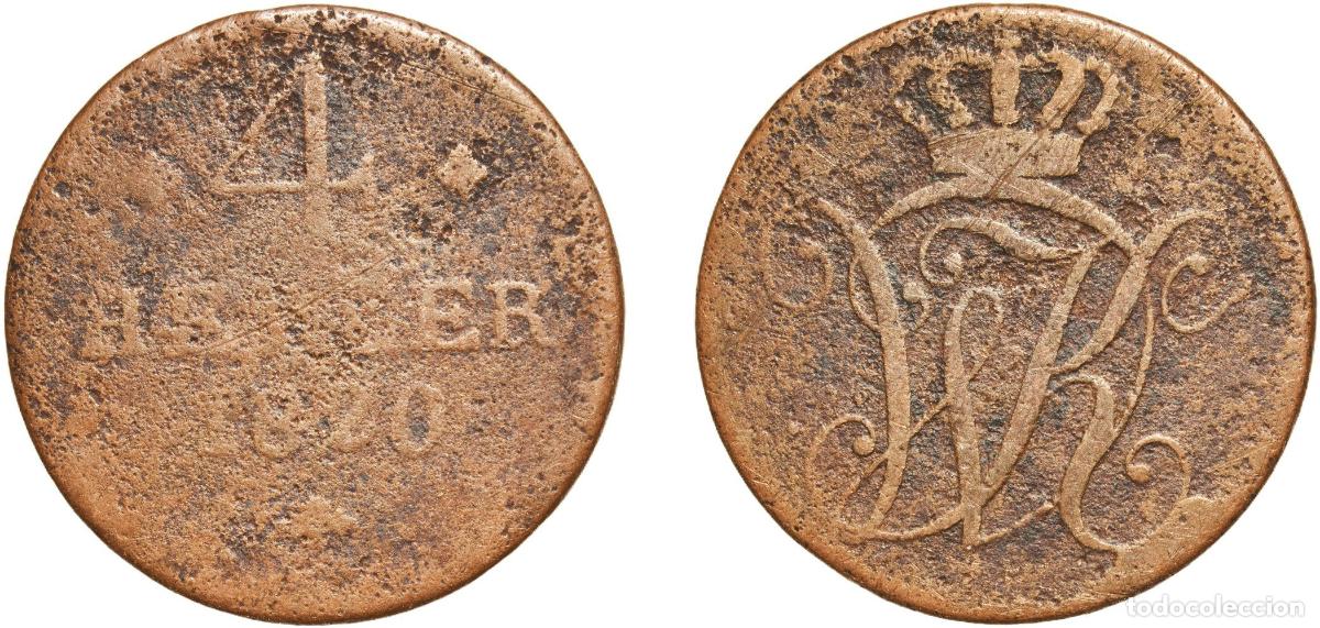 Monedas antiguas de Europa: Germany Electorate of Hesse-Cassel German states 1820 4 Heller - William I Copper Kassel Mint 6.33g