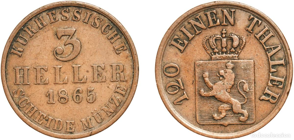 Monedas antiguas de Europa: Germany Electorate of Hesse-Cassel German states 1865 3 Heller - Frederick William I Copper Kassel