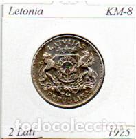 Monedas antiguas de Europa: LETONIA 1925, 2 LATI, KM-8, AG, EBC - Foto 1