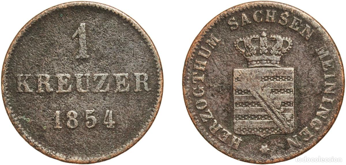 Monedas antiguas de Europa: Germany Duchy of Saxe-Meiningen German states 1854 1 Kreuzer - Bernhard II Copper Munich Mint (2020