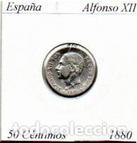 Monedas antiguas de Europa: ESPA&Ntilde;A 1880 (2), 50 C&Eacute;NTIMOS, ALFONSO XII, AG