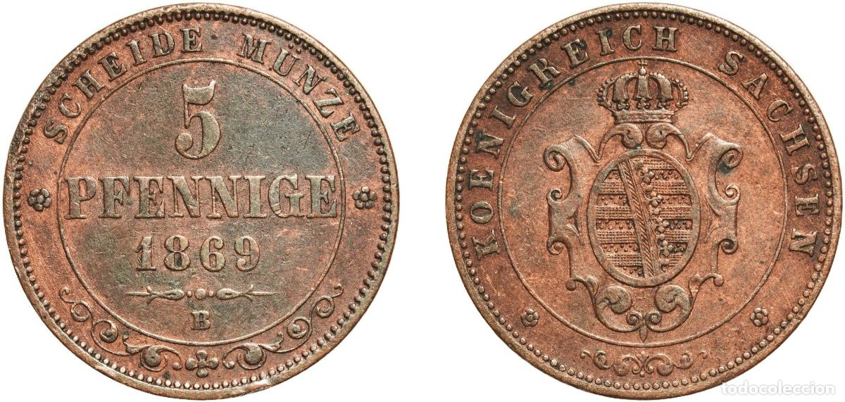 Monedas antiguas de Europa: Germany Kingdom of Saxony German states 1869 5 Pfennige - John Copper Dresden Mint (860000) 7.37g X