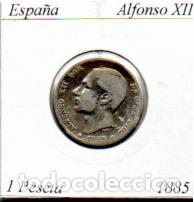 Monedas antiguas de Europa: ESPA&Ntilde;A 1885, 1 PESETA, ALFONSO XII, AG