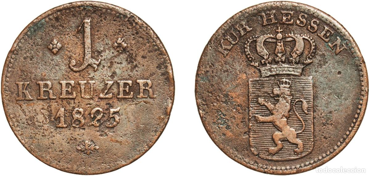 Monedas antiguas de Europa: Germany Upper Hesse, Province of German states 1825 1 Kreuzer - William II Copper Kassel Mint 6.53g