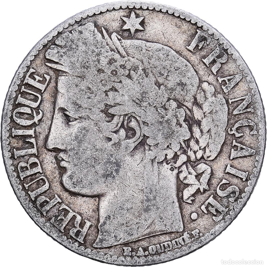 Monedas antiguas de Europa: [#1224220] Francia, Franc, C&eacute;r&egrave;s, 1872, Paris, Plata, BC+, Gadoury:465a, KM:822.1