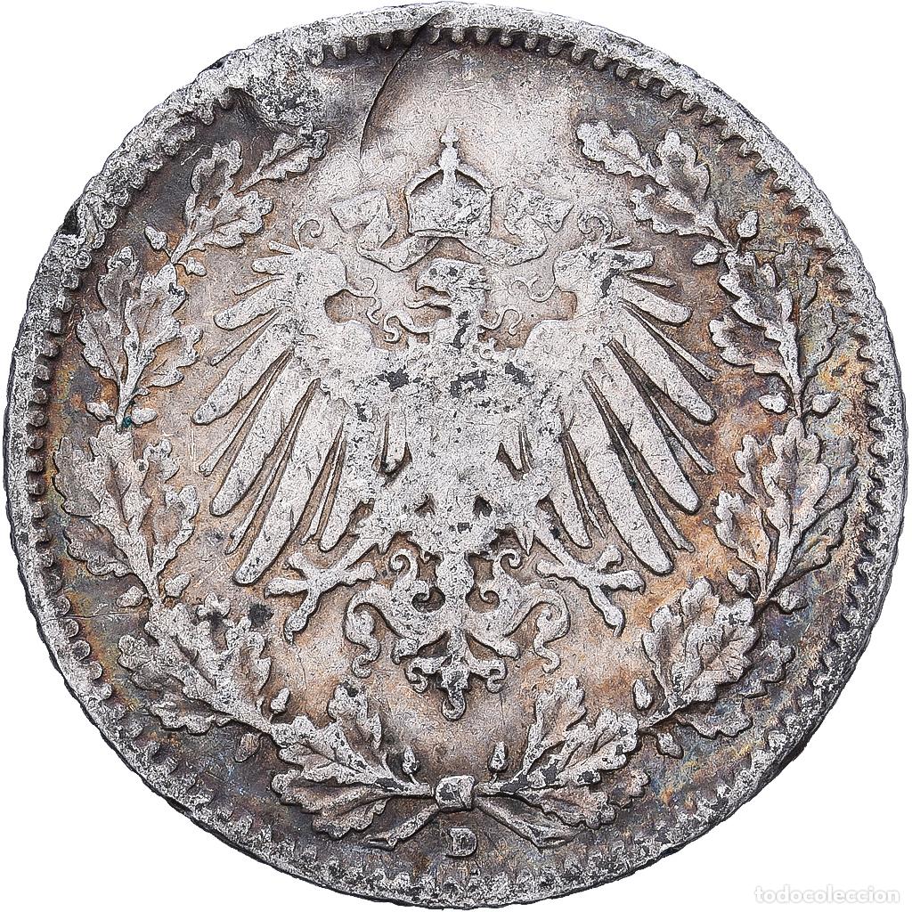 Monedas antiguas de Europa: [#1224260] ALEMANIA - IMPERIO, 1/2 Mark, 1905, Munich, Plata, BC+, KM:17