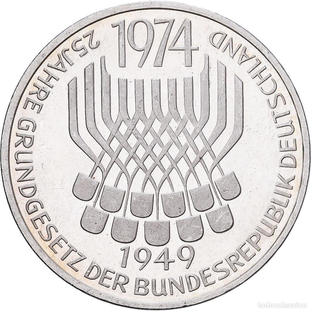 Monedas antiguas de Europa: [#1509997] ALEMANIA - REP&Uacute;BLICA FEDERAL, 5 Mark, 1974, Stuttgart, Plata, EBC+, KM:138