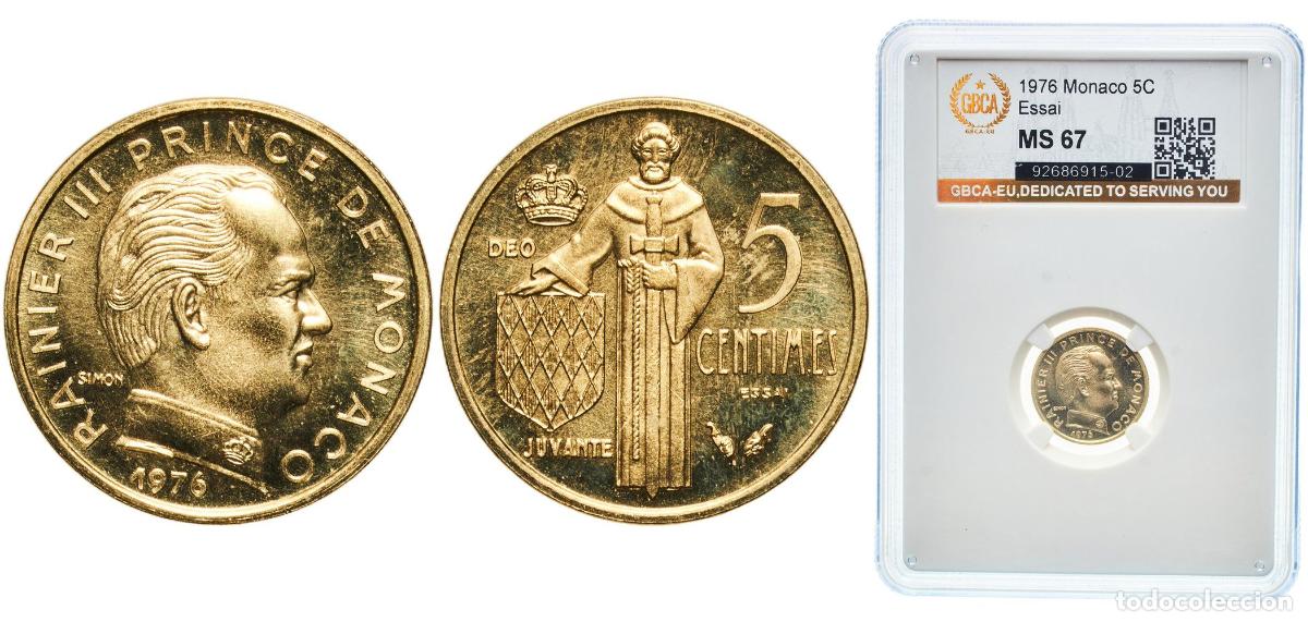 Monedas antiguas de Europa: Monaco Principalty 1976 5 Centimes - Rainier III (Essai) Aluminium bronze Paris Mint (1600) 2g GBCA