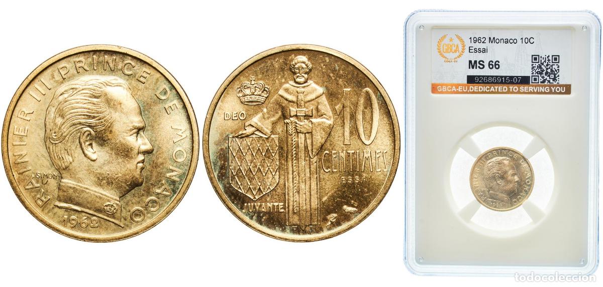 Monedas antiguas de Europa: Monaco Principalty 1962 10 Centimes - Rainier III (Essai) Aluminium bronze Paris Mint 3g GBCA MS K