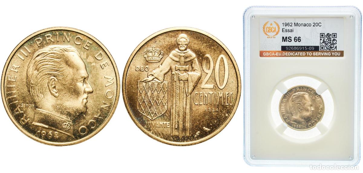 Monedas antiguas de Europa: Monaco Principalty 1962 20 Centimes - Rainier III (Essai) Aluminium bronze Paris Mint 4g GBCA MS K