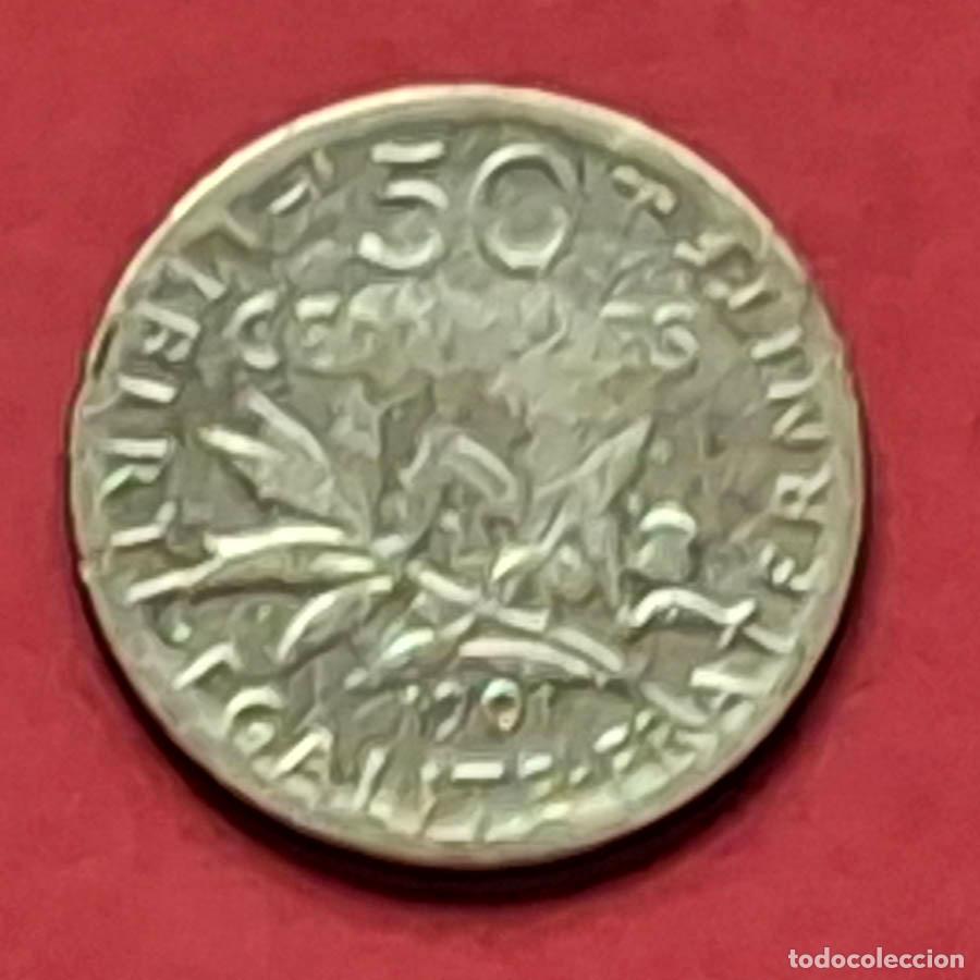 Monete antiche di Europa: 1901, Francia 50 c&eacute;ntimos, Plata