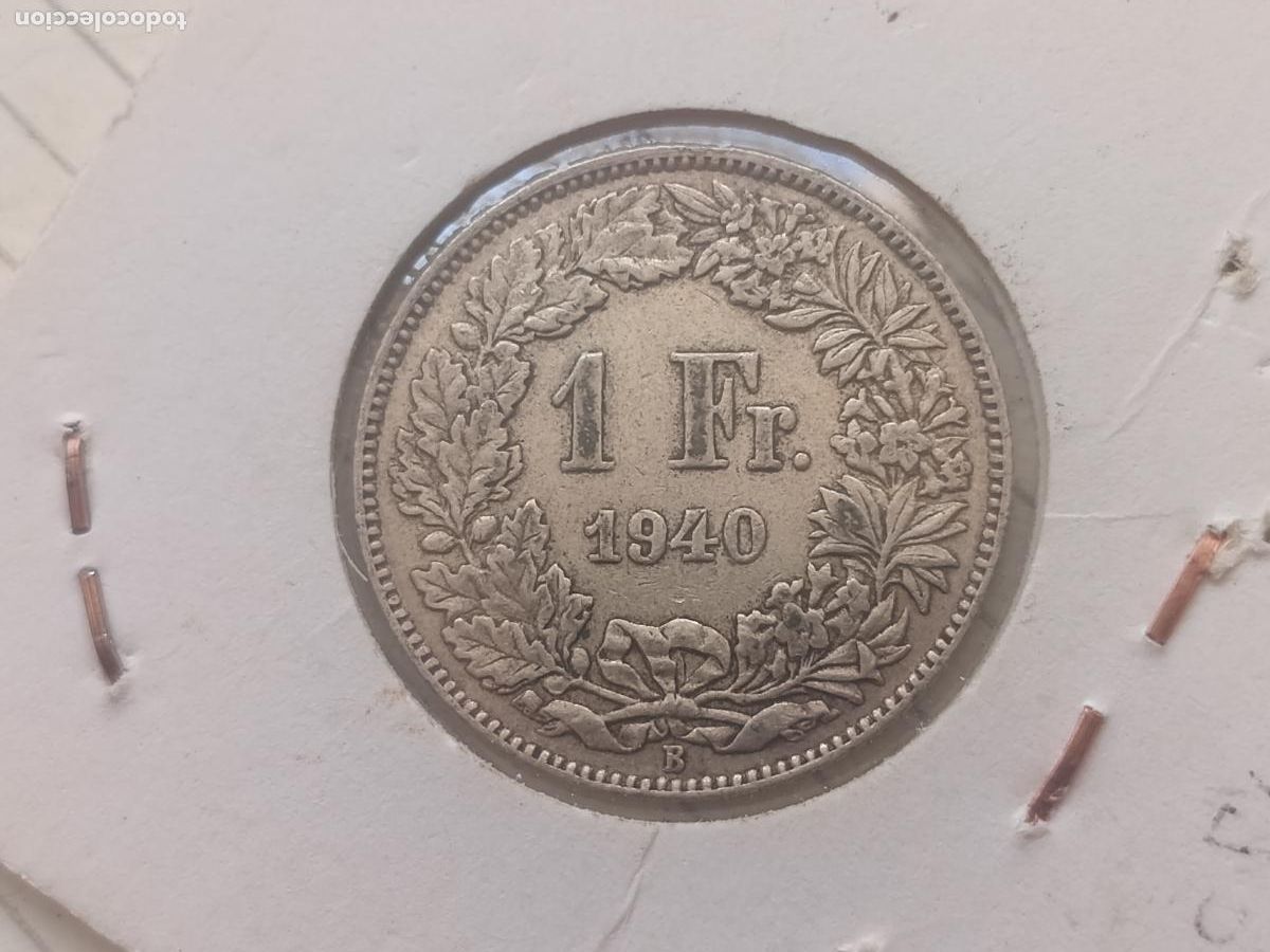 Monedas antiguas de Europa: Suiza. 1 franco de plata de 1940