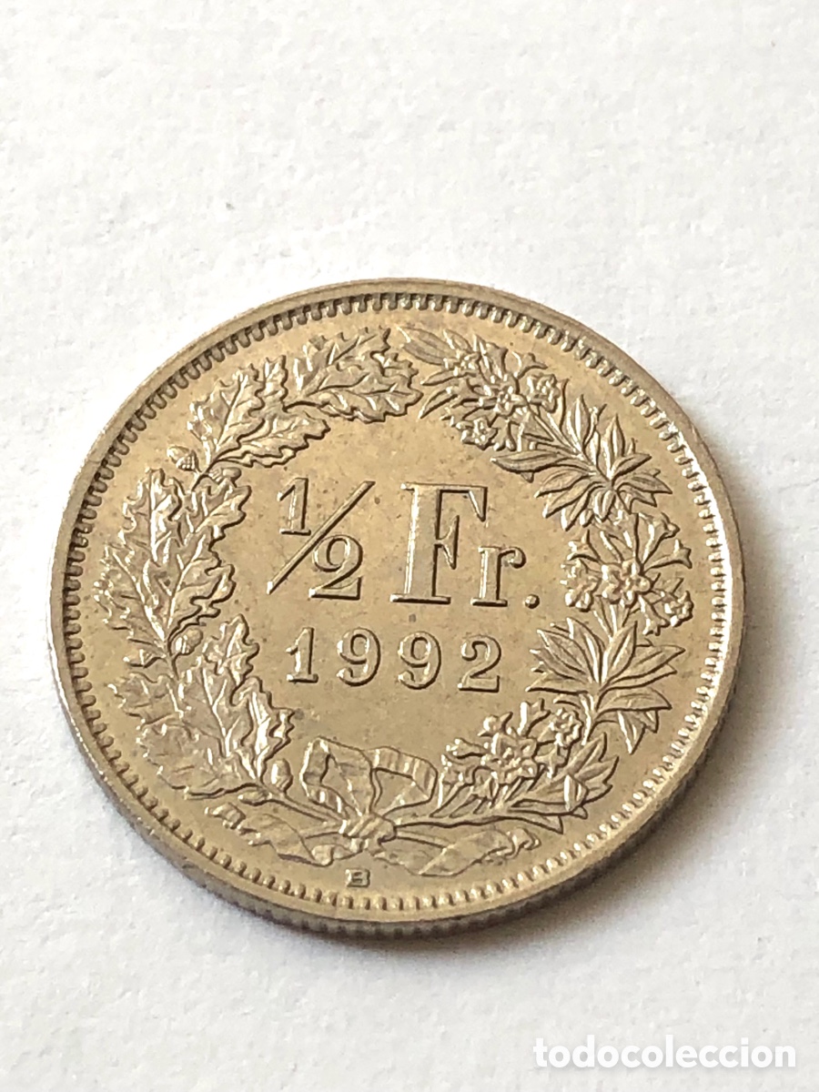 Monedas antiguas de Europa: Moneda de Suiza 1/2 franco 1992 - Emblema nacional
