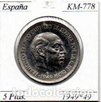 Monedas antiguas de Europa: ESPA&Ntilde;A 1949-49 (3), 5 PESETAS, KM-778, EBC
