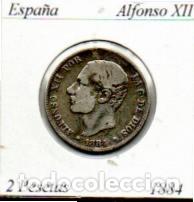 Monedas antiguas de Europa: ESPA&Ntilde;A 1884, 2 PESETAS, ALFONSO XII, AG