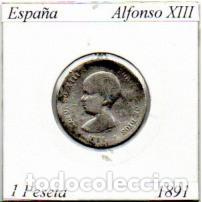 Monedas antiguas de Europa: ESPA&Ntilde;A 1891 , 1 PESETA, ALFONSO XIII, AG