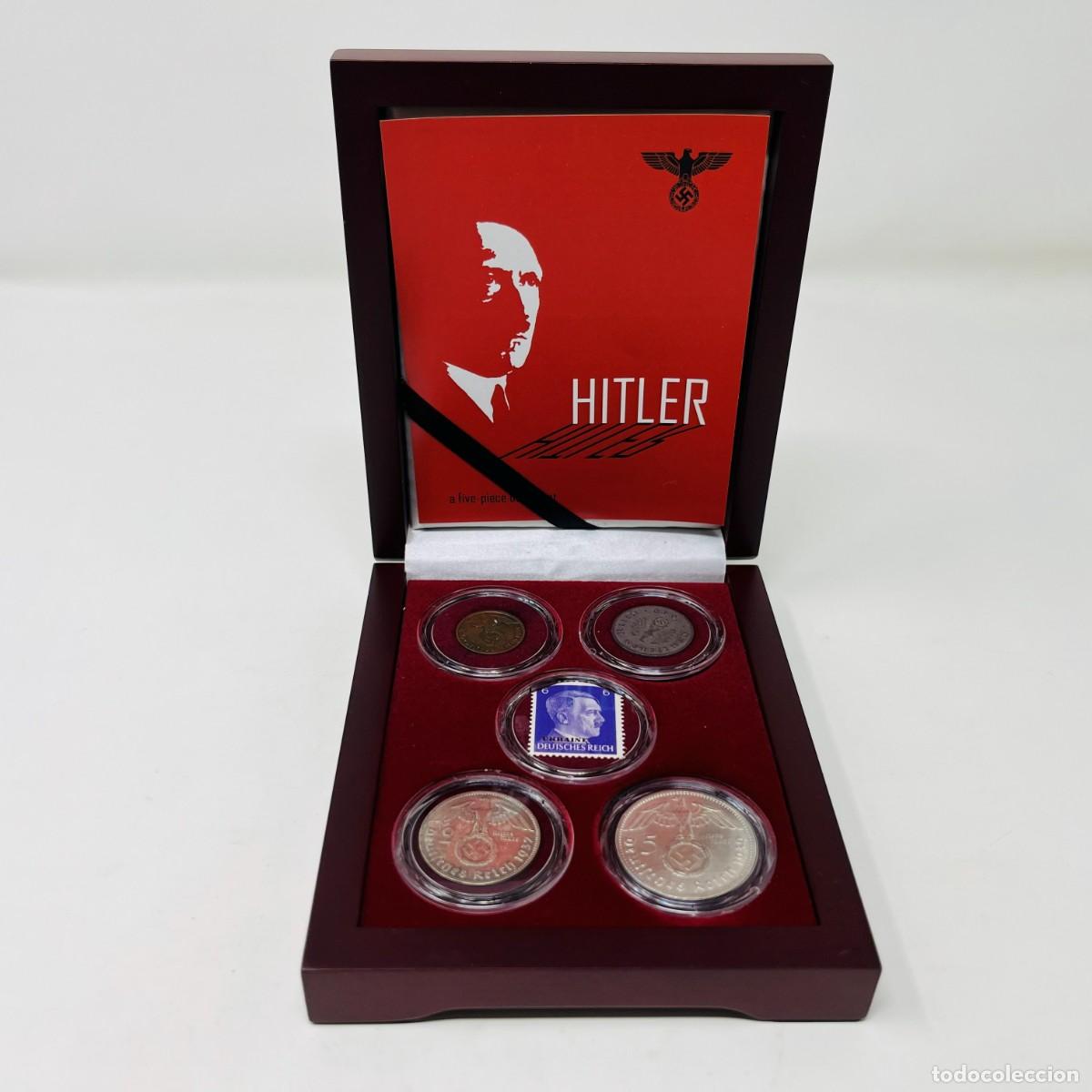Monedas antiguas de Europa: Exclusivo Set Tercer Reich WWII | 4 Monedas Originales + Sello | Plata | Estuche de Madera