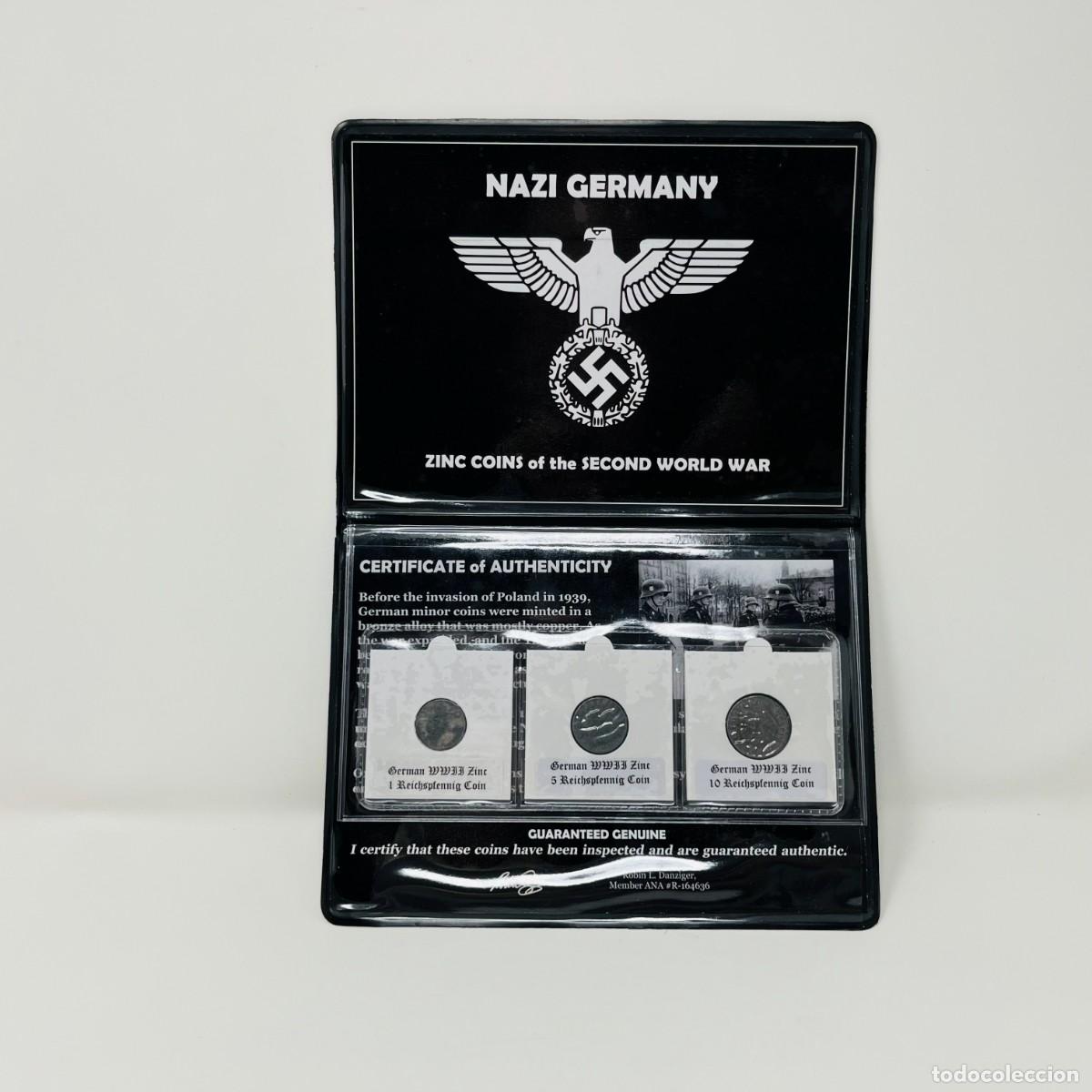 Monedas antiguas de Europa: Set 3 Monedas Originales Tercer Reich WWII | 1, 5 y 10 Reichspfennig Zinc | Alemania 1940-1945