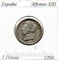 Monedas antiguas de Europa: ESPA&Ntilde;A 1904 , 1 PESETA, ALFONSO XIII, AG